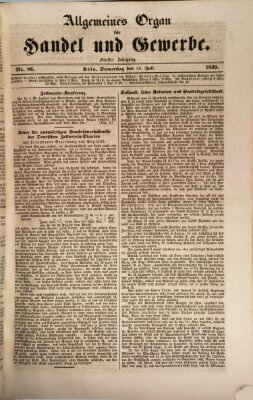 Allgemeines Organ für Handel und Gewerbe und damit verwandte Gegenstände Donnerstag 18. Juli 1839