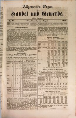 Allgemeines Organ für Handel und Gewerbe und damit verwandte Gegenstände Donnerstag 1. August 1839