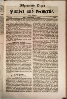 Allgemeines Organ für Handel und Gewerbe und damit verwandte Gegenstände Dienstag 13. August 1839