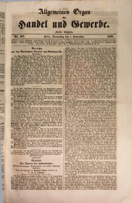 Allgemeines Organ für Handel und Gewerbe und damit verwandte Gegenstände Donnerstag 5. September 1839