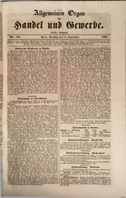 Allgemeines Organ für Handel und Gewerbe und damit verwandte Gegenstände Dienstag 24. September 1839