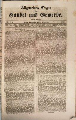 Allgemeines Organ für Handel und Gewerbe und damit verwandte Gegenstände Donnerstag 26. September 1839