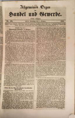 Allgemeines Organ für Handel und Gewerbe und damit verwandte Gegenstände Sonntag 6. Oktober 1839