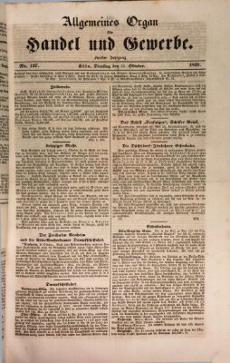 Allgemeines Organ für Handel und Gewerbe und damit verwandte Gegenstände Dienstag 22. Oktober 1839