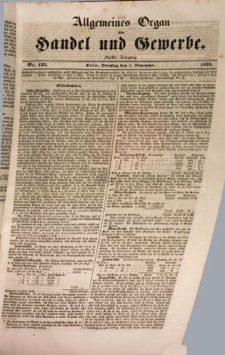 Allgemeines Organ für Handel und Gewerbe und damit verwandte Gegenstände Dienstag 5. November 1839