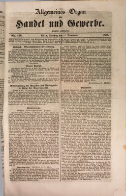 Allgemeines Organ für Handel und Gewerbe und damit verwandte Gegenstände Dienstag 12. November 1839