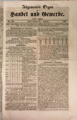 Allgemeines Organ für Handel und Gewerbe und damit verwandte Gegenstände Sonntag 1. Dezember 1839