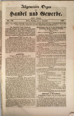 Allgemeines Organ für Handel und Gewerbe und damit verwandte Gegenstände Dienstag 10. Dezember 1839