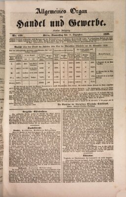 Allgemeines Organ für Handel und Gewerbe und damit verwandte Gegenstände Donnerstag 19. Dezember 1839