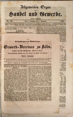 Allgemeines Organ für Handel und Gewerbe und damit verwandte Gegenstände Sonntag 29. Dezember 1839