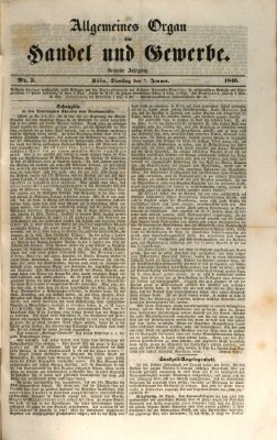 Allgemeines Organ für Handel und Gewerbe und damit verwandte Gegenstände Dienstag 7. Januar 1840