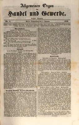 Allgemeines Organ für Handel und Gewerbe und damit verwandte Gegenstände Donnerstag 9. Januar 1840