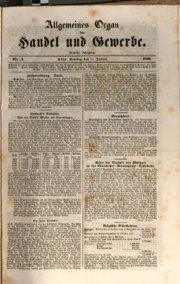 Allgemeines Organ für Handel und Gewerbe und damit verwandte Gegenstände Sonntag 12. Januar 1840