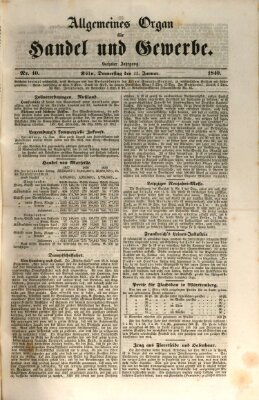 Allgemeines Organ für Handel und Gewerbe und damit verwandte Gegenstände Donnerstag 23. Januar 1840