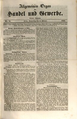 Allgemeines Organ für Handel und Gewerbe und damit verwandte Gegenstände Donnerstag 6. Februar 1840