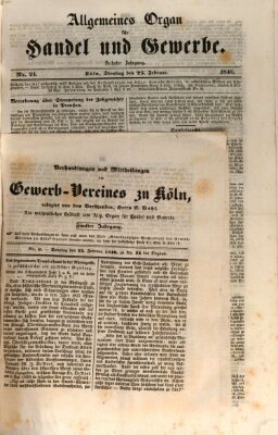 Allgemeines Organ für Handel und Gewerbe und damit verwandte Gegenstände Sonntag 23. Februar 1840