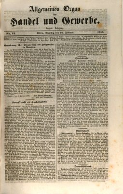 Allgemeines Organ für Handel und Gewerbe und damit verwandte Gegenstände Dienstag 25. Februar 1840