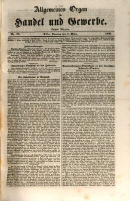 Allgemeines Organ für Handel und Gewerbe und damit verwandte Gegenstände Sonntag 8. März 1840