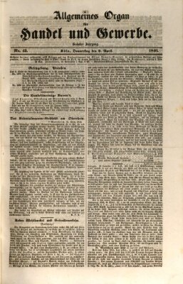 Allgemeines Organ für Handel und Gewerbe und damit verwandte Gegenstände Donnerstag 9. April 1840