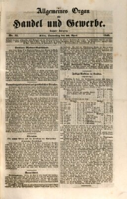 Allgemeines Organ für Handel und Gewerbe und damit verwandte Gegenstände Donnerstag 30. April 1840