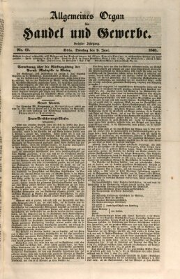 Allgemeines Organ für Handel und Gewerbe und damit verwandte Gegenstände Dienstag 9. Juni 1840