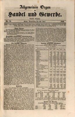 Allgemeines Organ für Handel und Gewerbe und damit verwandte Gegenstände Donnerstag 25. Juni 1840