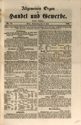 Allgemeines Organ für Handel und Gewerbe und damit verwandte Gegenstände Donnerstag 2. Juli 1840