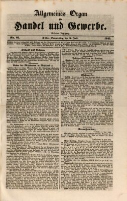 Allgemeines Organ für Handel und Gewerbe und damit verwandte Gegenstände Donnerstag 9. Juli 1840