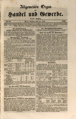 Allgemeines Organ für Handel und Gewerbe und damit verwandte Gegenstände Dienstag 14. Juli 1840