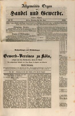 Allgemeines Organ für Handel und Gewerbe und damit verwandte Gegenstände Sonntag 19. Juli 1840