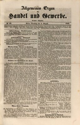 Allgemeines Organ für Handel und Gewerbe und damit verwandte Gegenstände Dienstag 4. August 1840