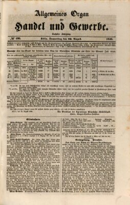 Allgemeines Organ für Handel und Gewerbe und damit verwandte Gegenstände Donnerstag 20. August 1840