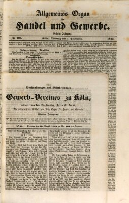 Allgemeines Organ für Handel und Gewerbe und damit verwandte Gegenstände Sonntag 30. August 1840