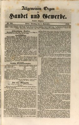 Allgemeines Organ für Handel und Gewerbe und damit verwandte Gegenstände Dienstag 1. September 1840