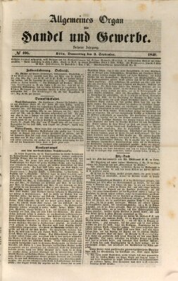 Allgemeines Organ für Handel und Gewerbe und damit verwandte Gegenstände Donnerstag 3. September 1840