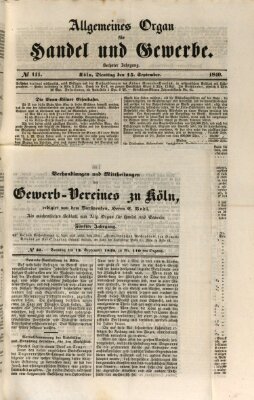 Allgemeines Organ für Handel und Gewerbe und damit verwandte Gegenstände Sonntag 13. September 1840