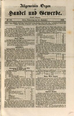 Allgemeines Organ für Handel und Gewerbe und damit verwandte Gegenstände Donnerstag 17. September 1840