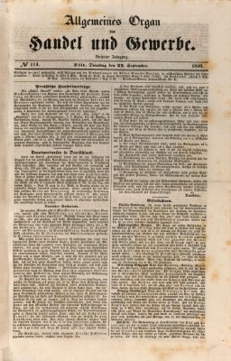 Allgemeines Organ für Handel und Gewerbe und damit verwandte Gegenstände Dienstag 22. September 1840