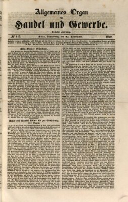 Allgemeines Organ für Handel und Gewerbe und damit verwandte Gegenstände Donnerstag 24. September 1840