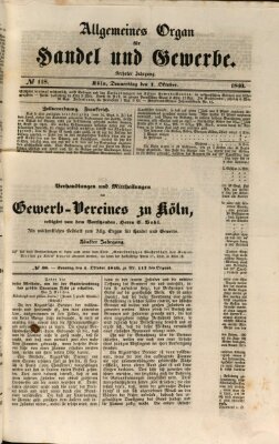 Allgemeines Organ für Handel und Gewerbe und damit verwandte Gegenstände Sonntag 4. Oktober 1840