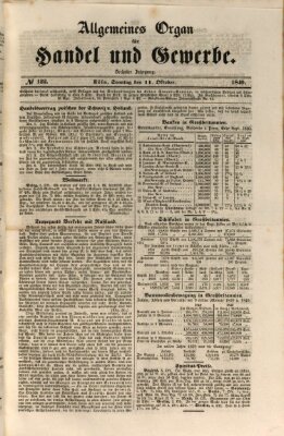 Allgemeines Organ für Handel und Gewerbe und damit verwandte Gegenstände Sonntag 11. Oktober 1840