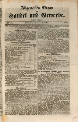 Allgemeines Organ für Handel und Gewerbe und damit verwandte Gegenstände Sonntag 1. November 1840