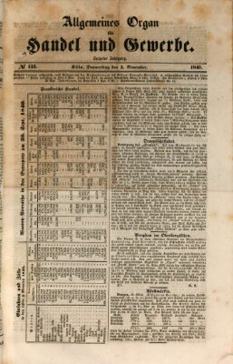 Allgemeines Organ für Handel und Gewerbe und damit verwandte Gegenstände Donnerstag 5. November 1840