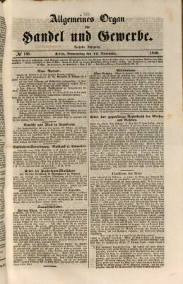 Allgemeines Organ für Handel und Gewerbe und damit verwandte Gegenstände Donnerstag 12. November 1840