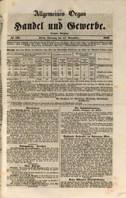 Allgemeines Organ für Handel und Gewerbe und damit verwandte Gegenstände Dienstag 17. November 1840