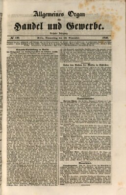 Allgemeines Organ für Handel und Gewerbe und damit verwandte Gegenstände Donnerstag 19. November 1840