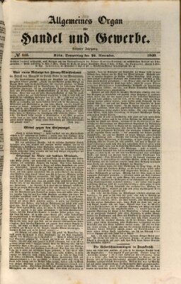 Allgemeines Organ für Handel und Gewerbe und damit verwandte Gegenstände Donnerstag 26. November 1840