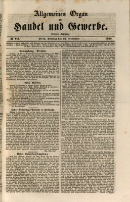 Allgemeines Organ für Handel und Gewerbe und damit verwandte Gegenstände Sonntag 29. November 1840