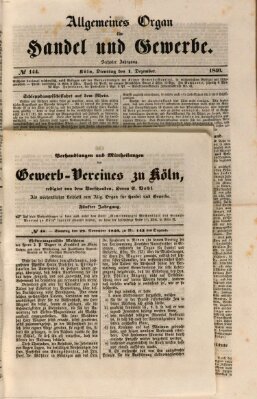 Allgemeines Organ für Handel und Gewerbe und damit verwandte Gegenstände Sonntag 29. November 1840