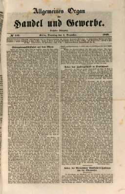 Allgemeines Organ für Handel und Gewerbe und damit verwandte Gegenstände Dienstag 1. Dezember 1840